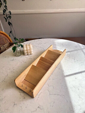 Vintage Wooden Wall Organizer with Hooks in Brown